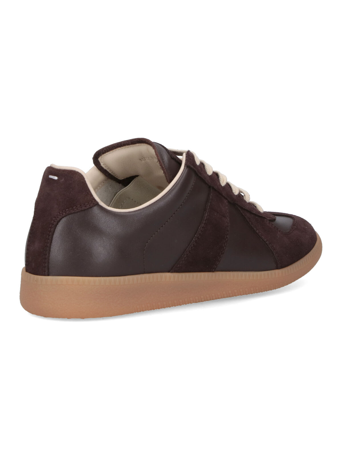 Maison Margiela Low Top Leather Sneakers With Round Toe In Brown