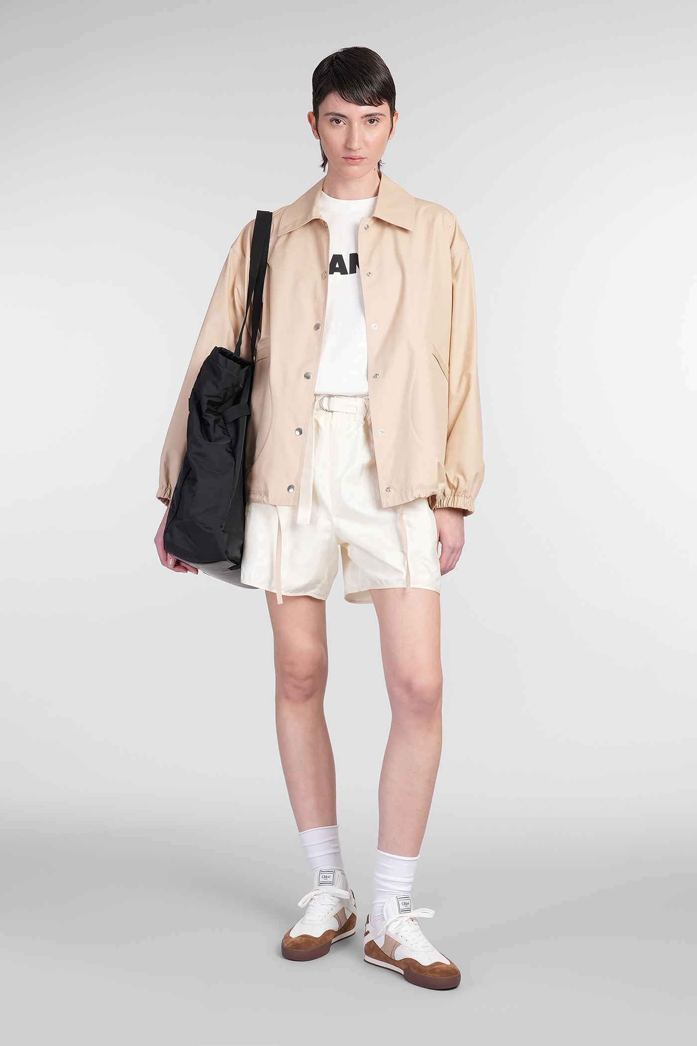 Shop Jil Sander Trousers 256 Short Shorts In Beige Polyamide