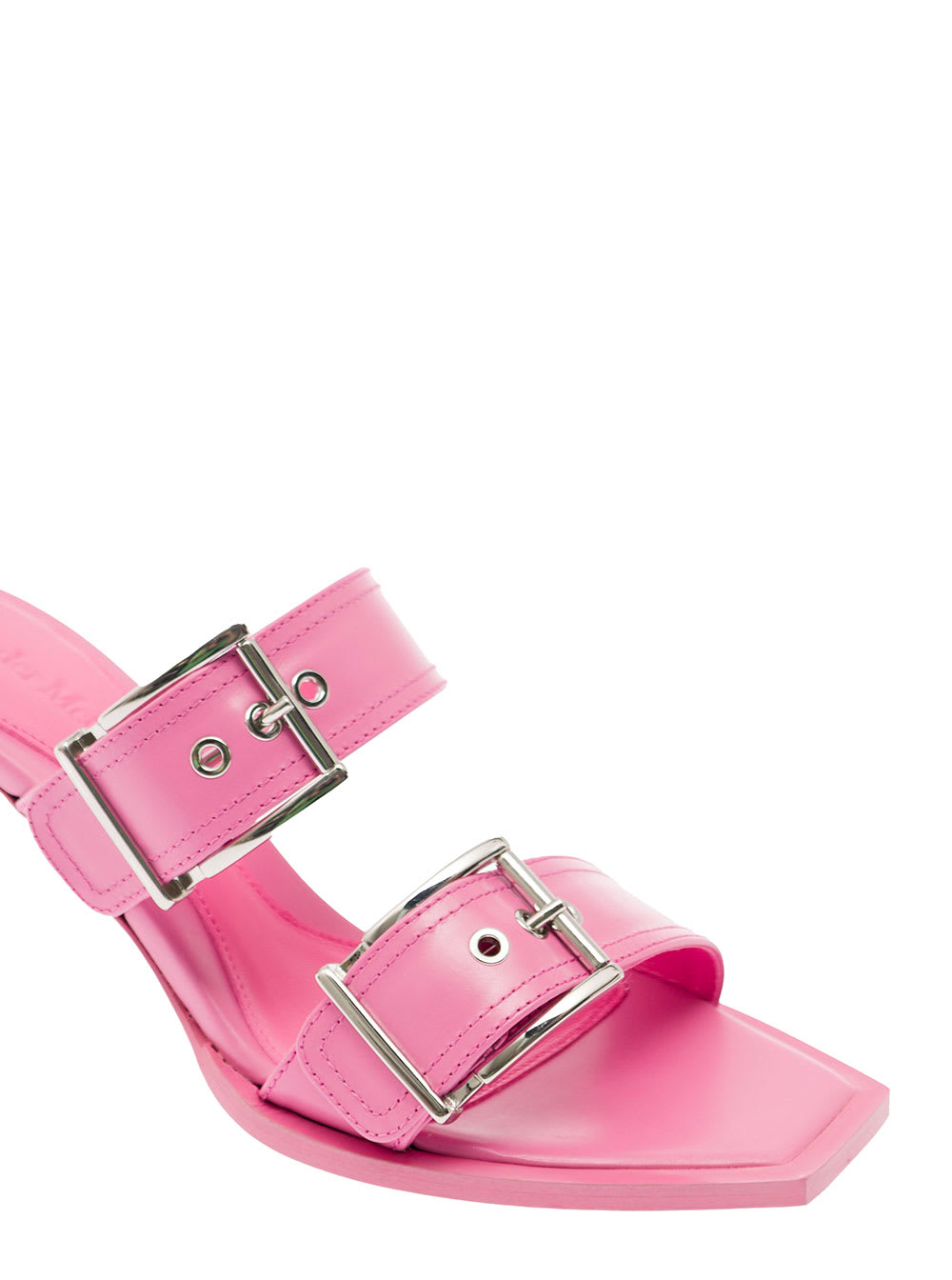 Shop Alexander Mcqueen Punk Pink Sandals With Double Strap And Metal Buckles In Leather Woman