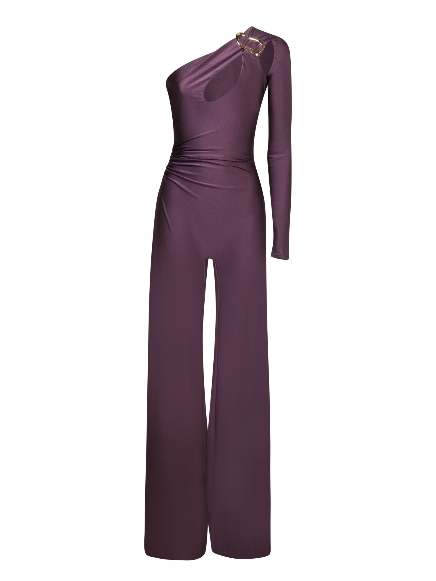 Shop Amen Purple Lycra Jumpsuit With Buckle In Bordeaux