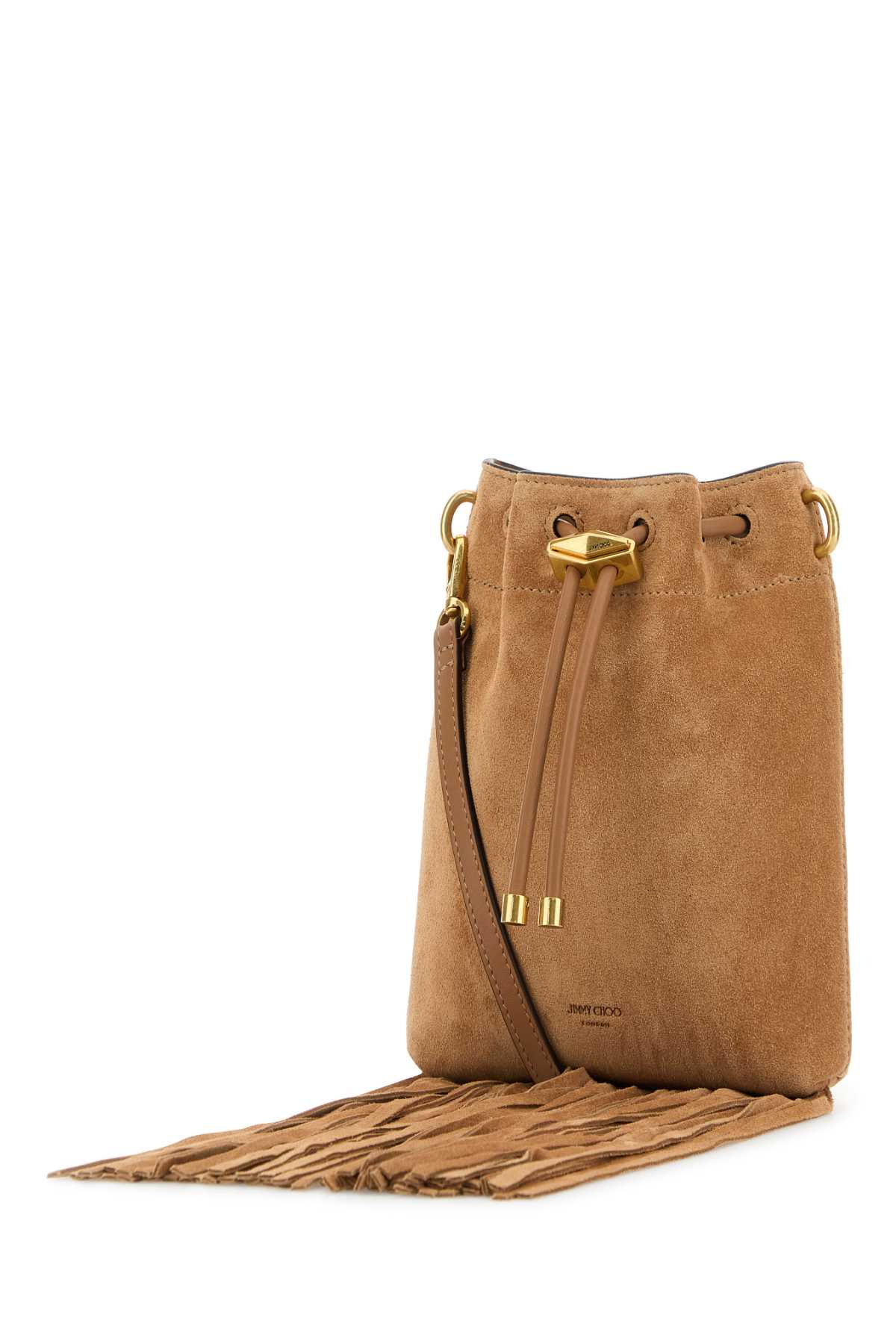 Jimmy Choo Camel Suede Bon Bon Bucket Bag In Brown