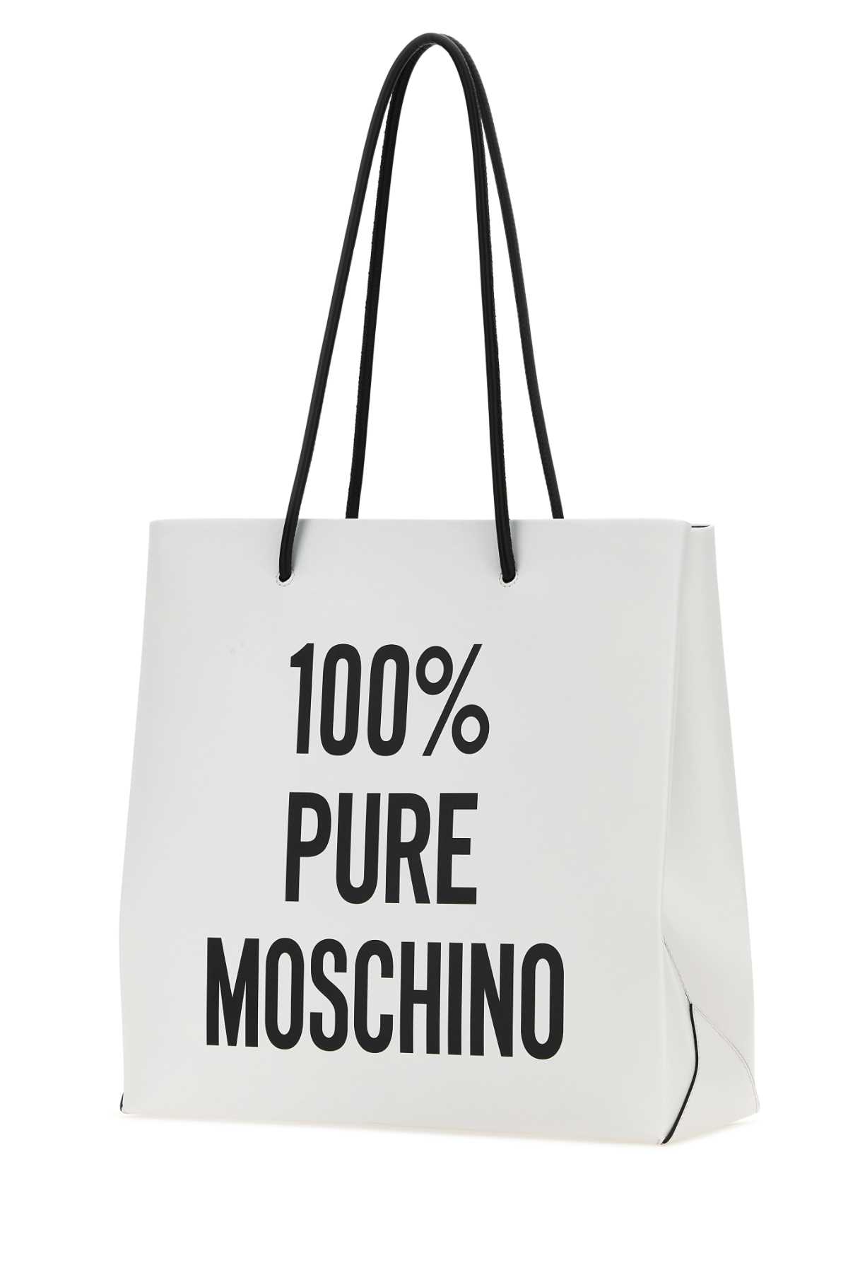 Shop Moschino White Leather 100% Pure  Shopping Bag In Fantasiabianco