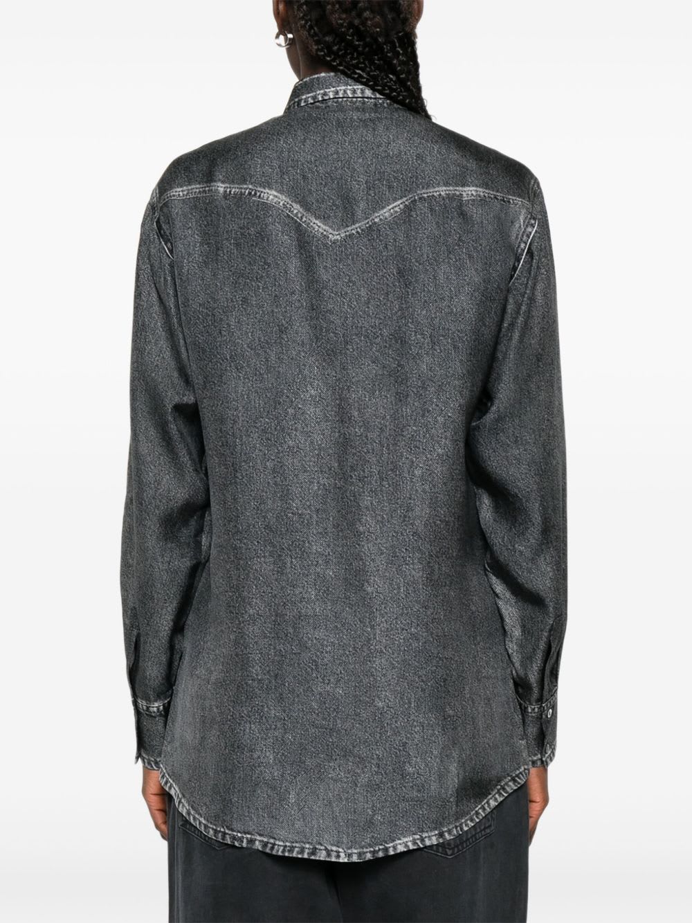 Pierre-louis Mascia Pierre Louis Mascia Denim Print Silk Shirt In Gray