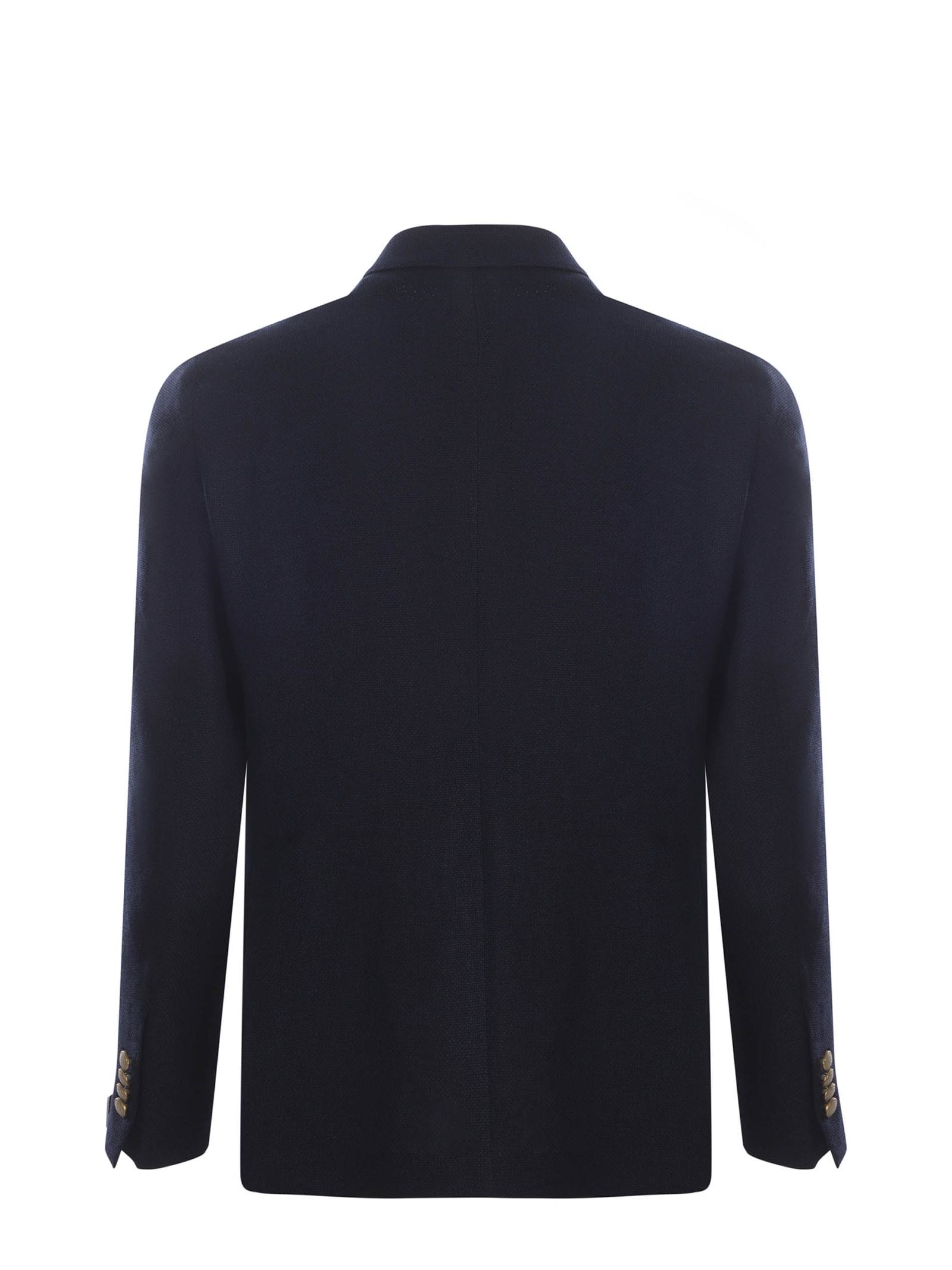 Shop Tagliatore Double-breasted Jacket  Made Of Virgin Wool And Linen Blend In Blue