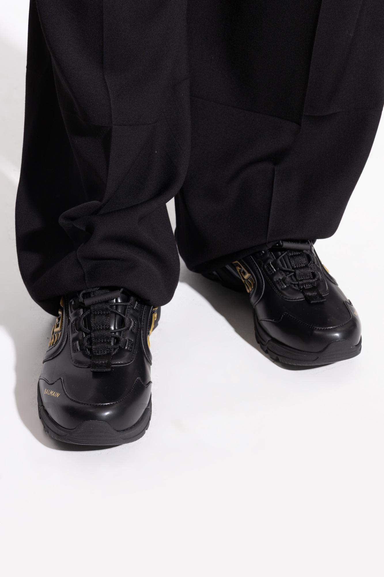 Balmain Cosmic Dust Glazed Leather Trainers In Black