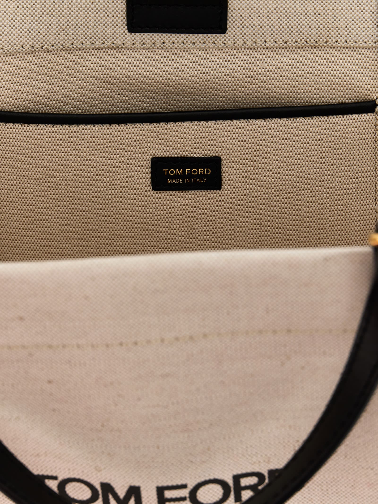 Shop Tom Ford Logo Canvas Handbag In Neutrals/black