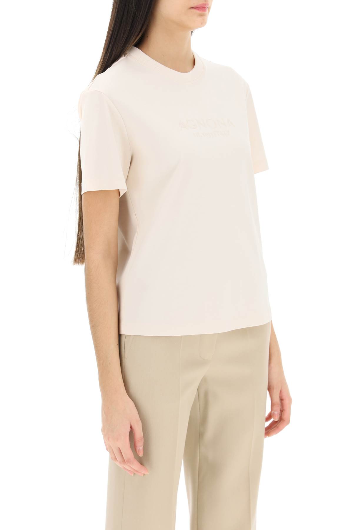 Shop Agnona T-shirt With Embroidered Logo In Sand (beige)