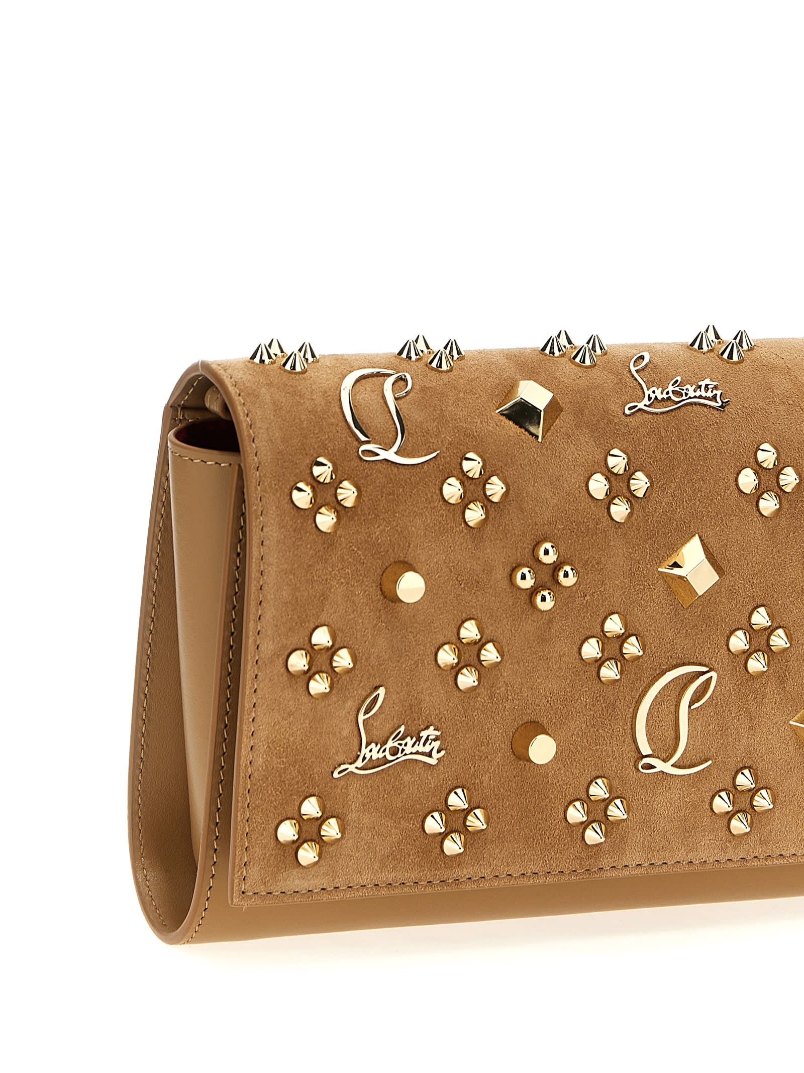 Shop Christian Louboutin Paloma Clutch In Beige