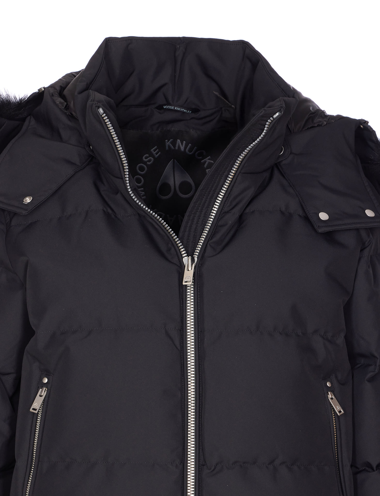 Moose Knuckles Puffy Black Jacket With High Collar In Black
