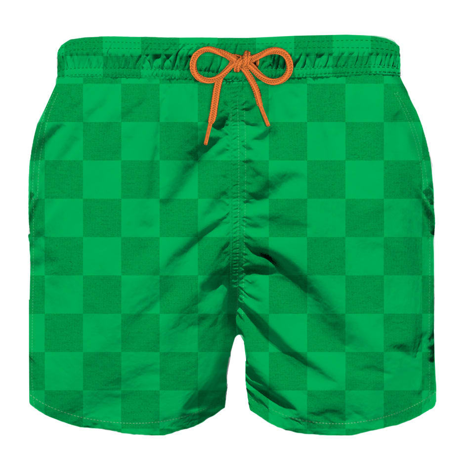 Mc2 Saint Barth Kids' Boy Swim Shorts With Gingham Print In Green
