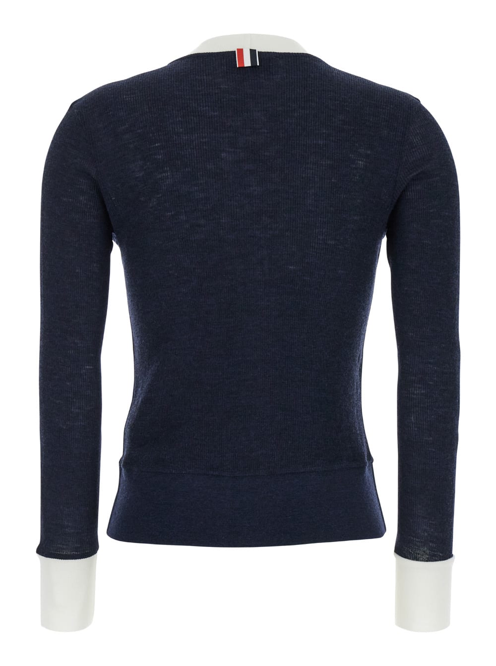 Shop Thom Browne Blue Cardigan With Contrasting Trim In Wool Woman