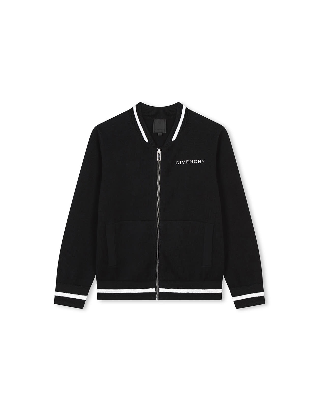 GIVENCHY BLACK ZIP-UP CARDIGAN WITH LOGO 