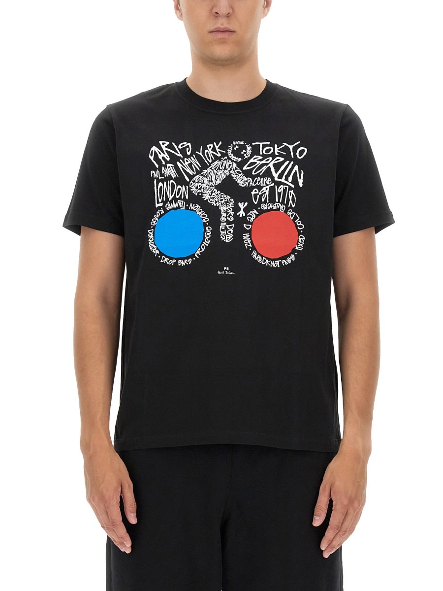 Shop Ps By Paul Smith Cyclist Print T-shirt In Black
