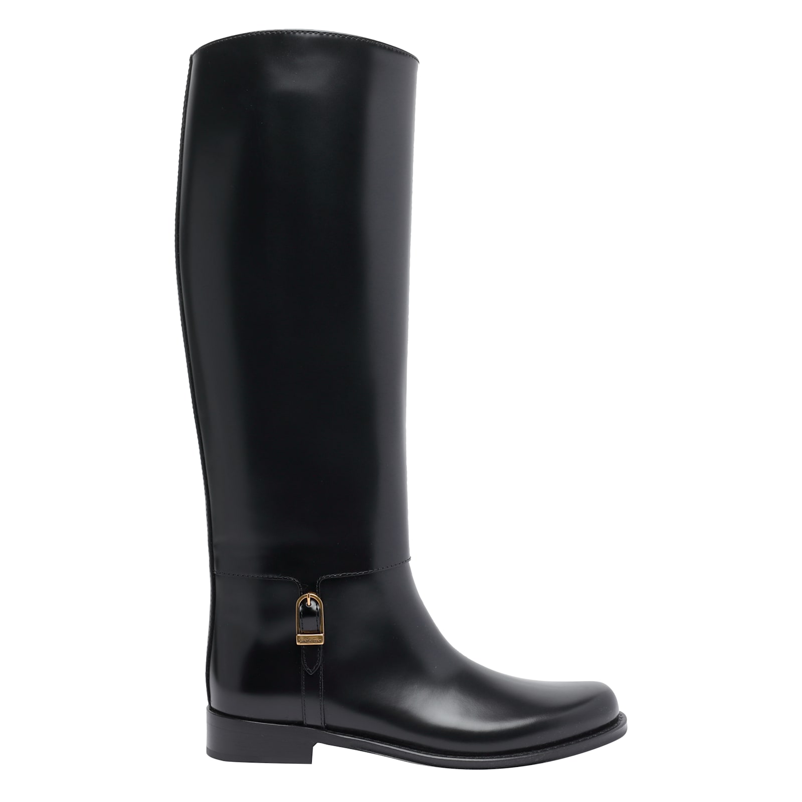 Saint Laurent Julia Glossed Leather Knee-high Boots In Black