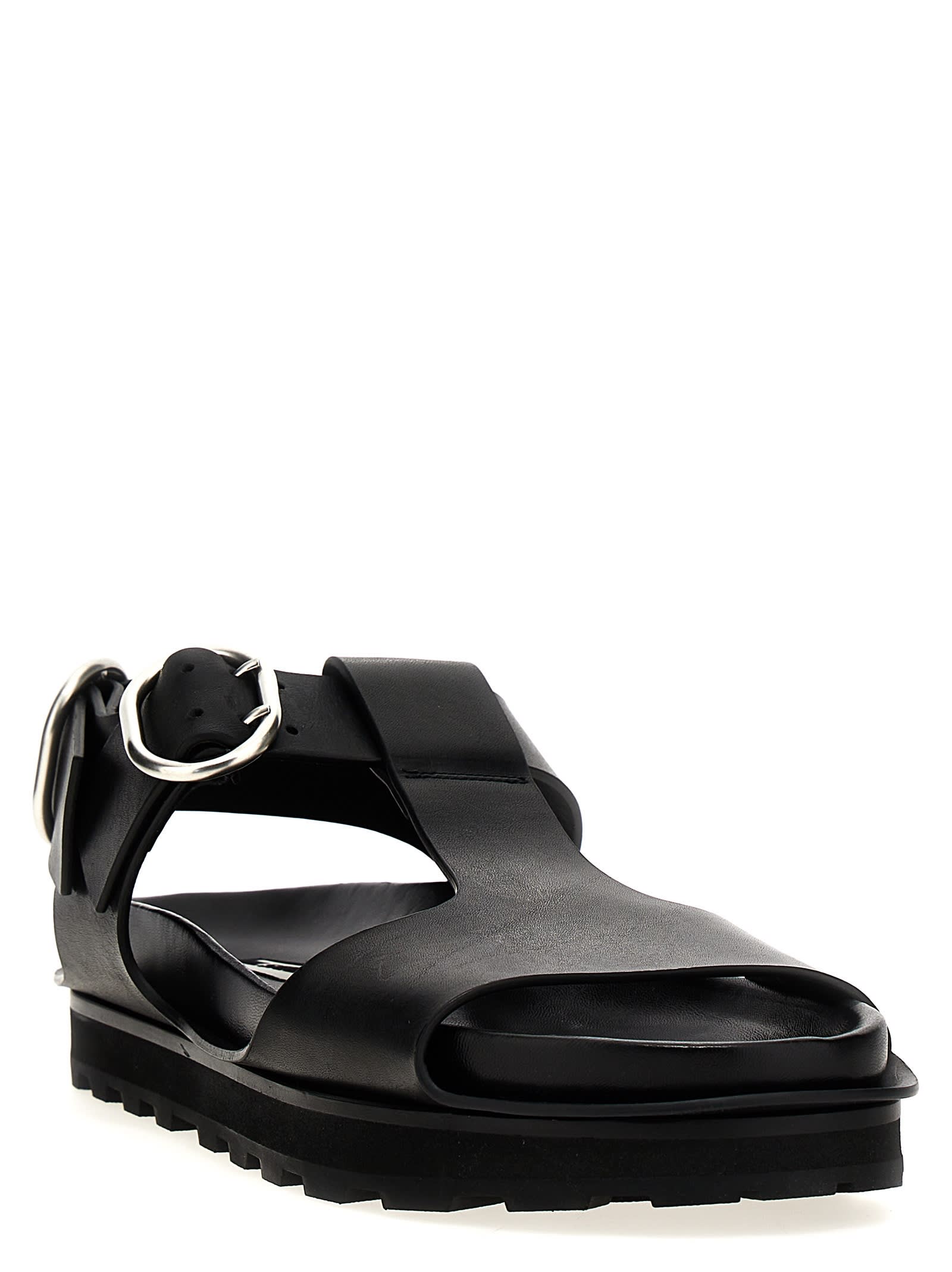 Shop Jil Sander Leather Sandals In Black