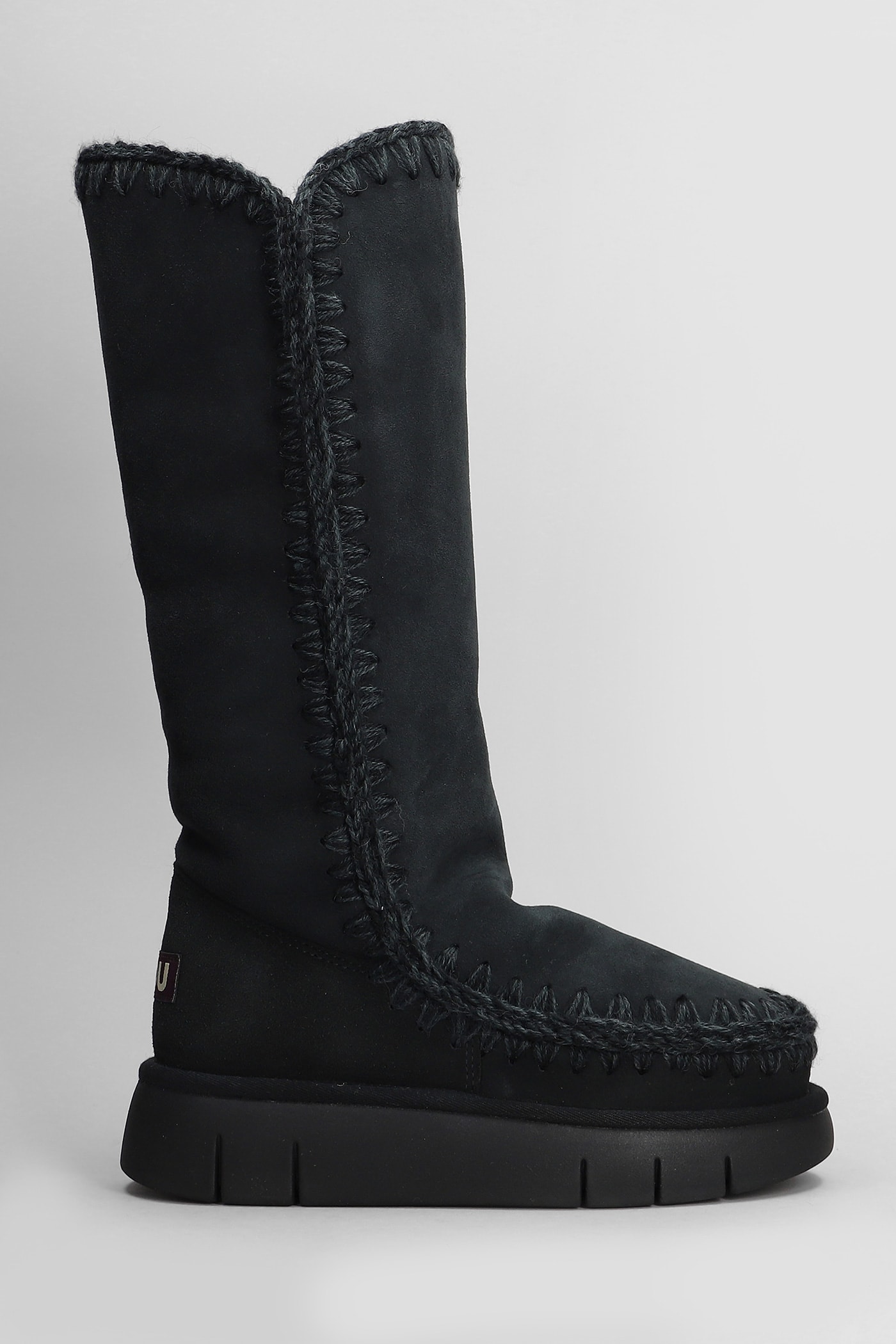 Mou Eskimo Bounce 40 Low Heels Boots In Black Suede