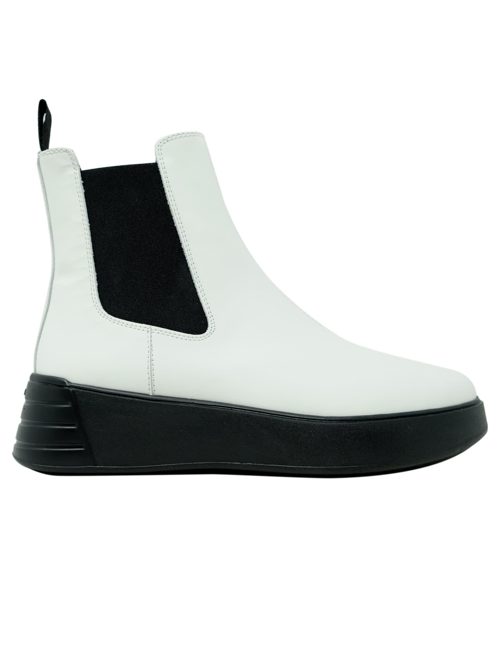 Hogan White Leather Rebel H562 Ankle Boots