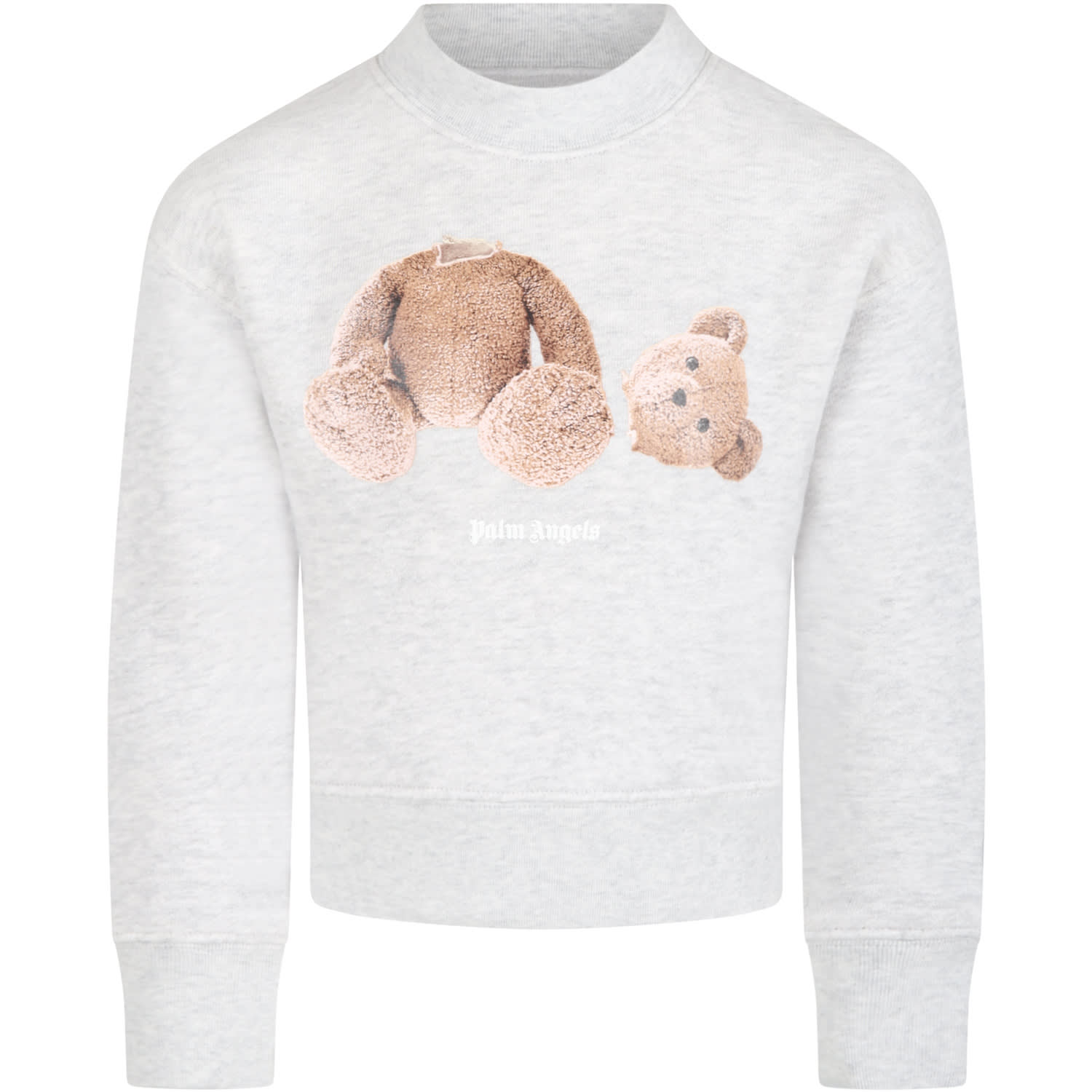 Palm Angels Gray Sweatshirt For Kids With Iconic Bear And White Logo
