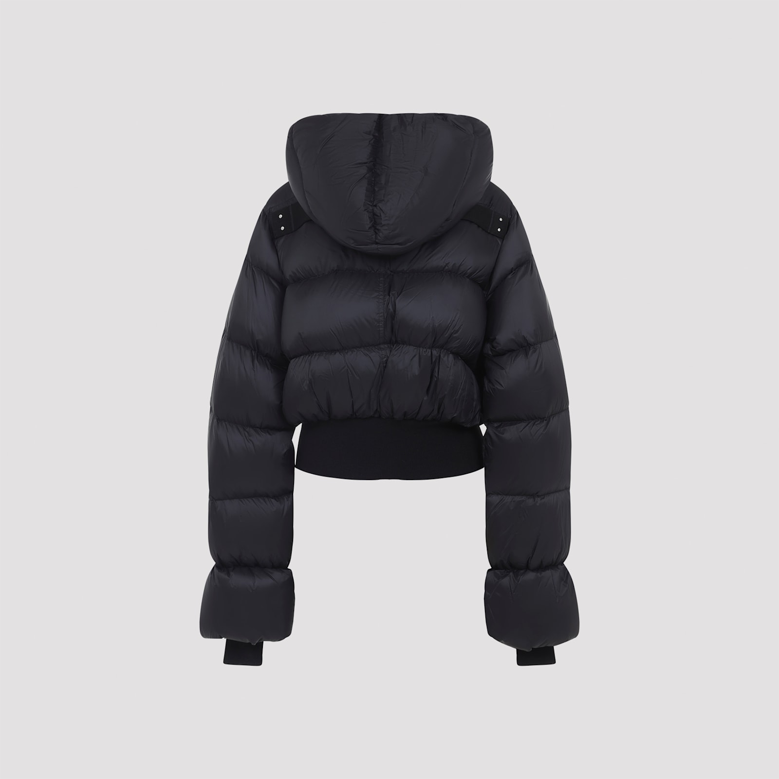 Rick Owens Black Down Jacket With Crop Design And Fixed Hood In Tech Fabric Woman In Black