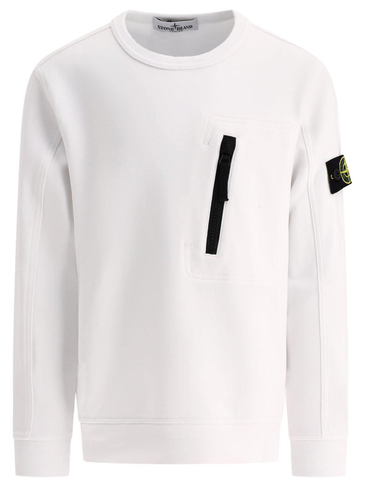 Shop Stone Island Compass-patch Crewneck Sweatshirt In White