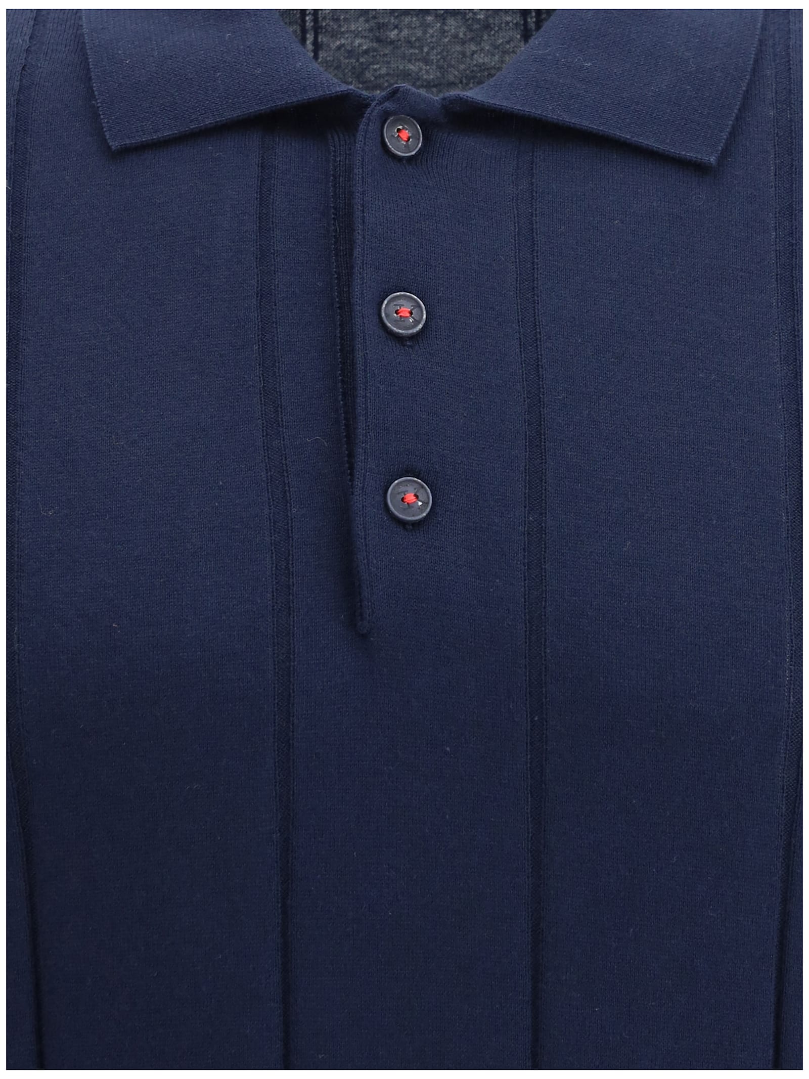 Shop Kiton Ribbed Polo Shirt In Blu Scuro