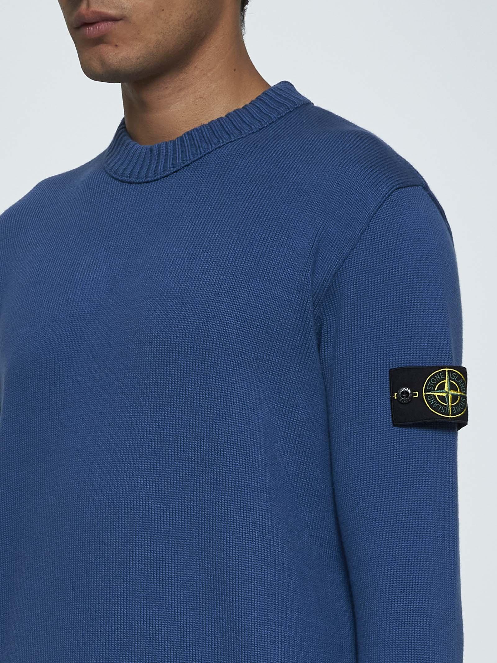 Stone Island Winter Cotton Crewneck Sweater Knitwear Blue In Blu