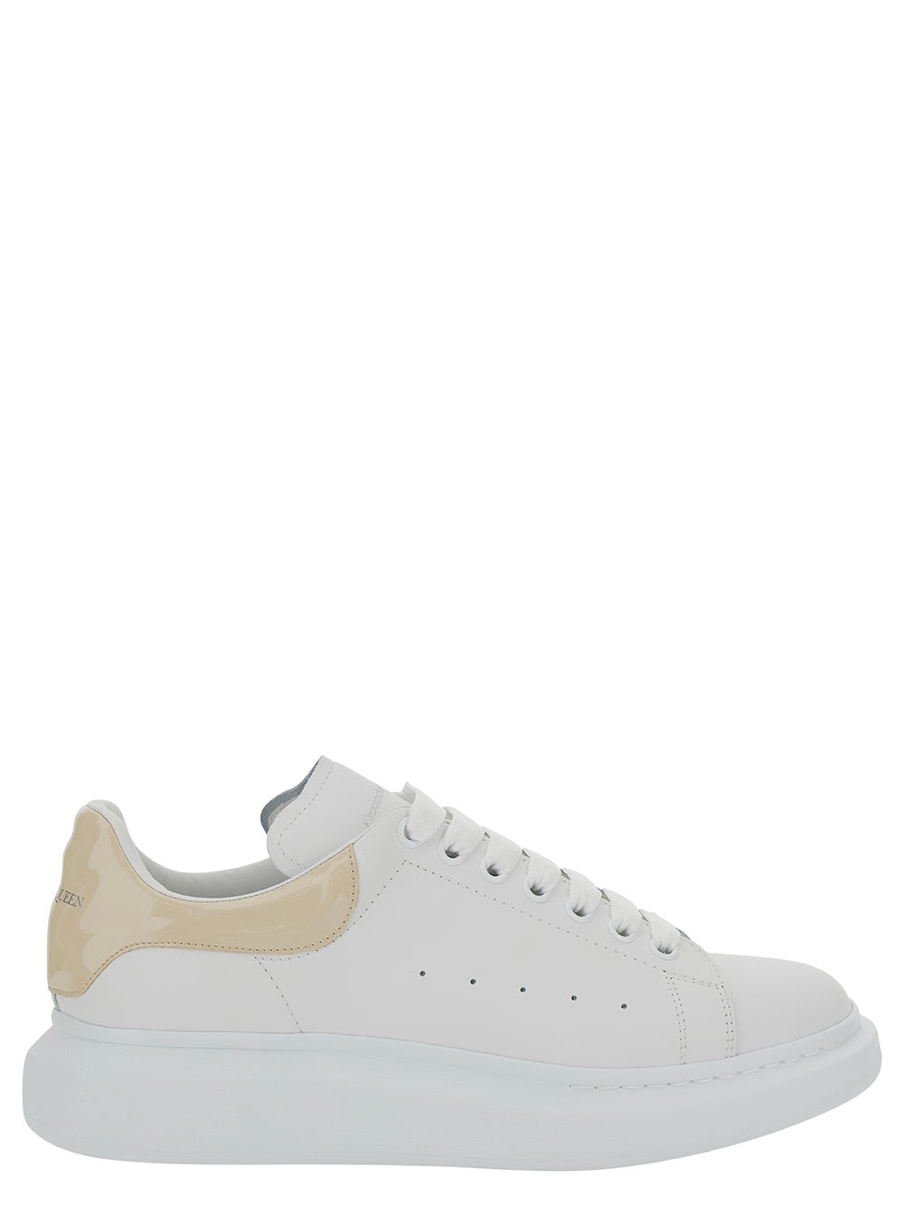 Shop Alexander Mcqueen White Low-top Sneakers With Chunky Sole And Patent Heel Tab In Leather Man