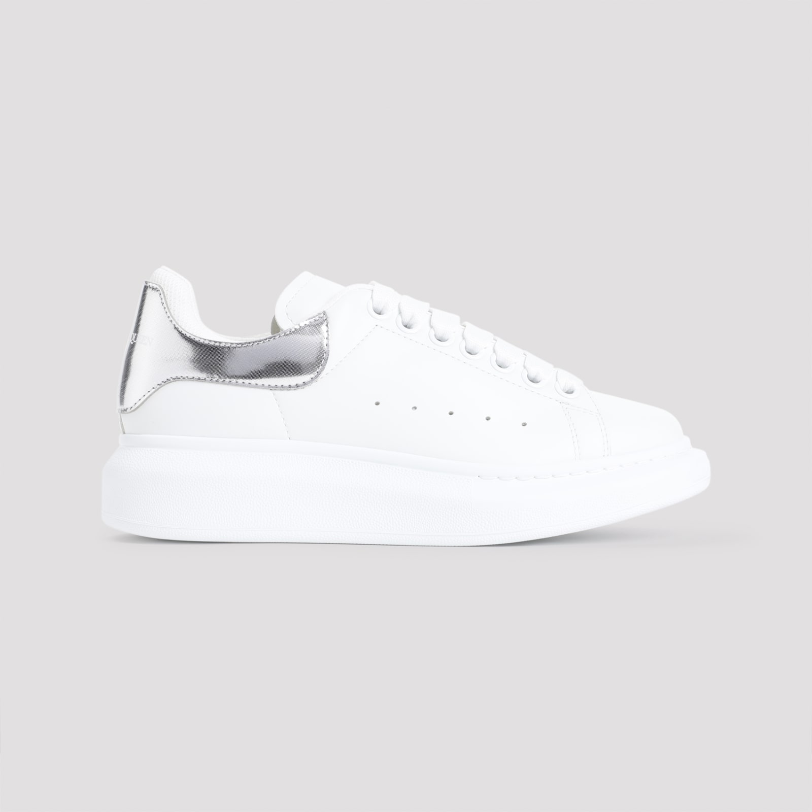 Alexander Mcqueen White Oversize Sneakers With Snake Print On The Heel In Leather Woman In White