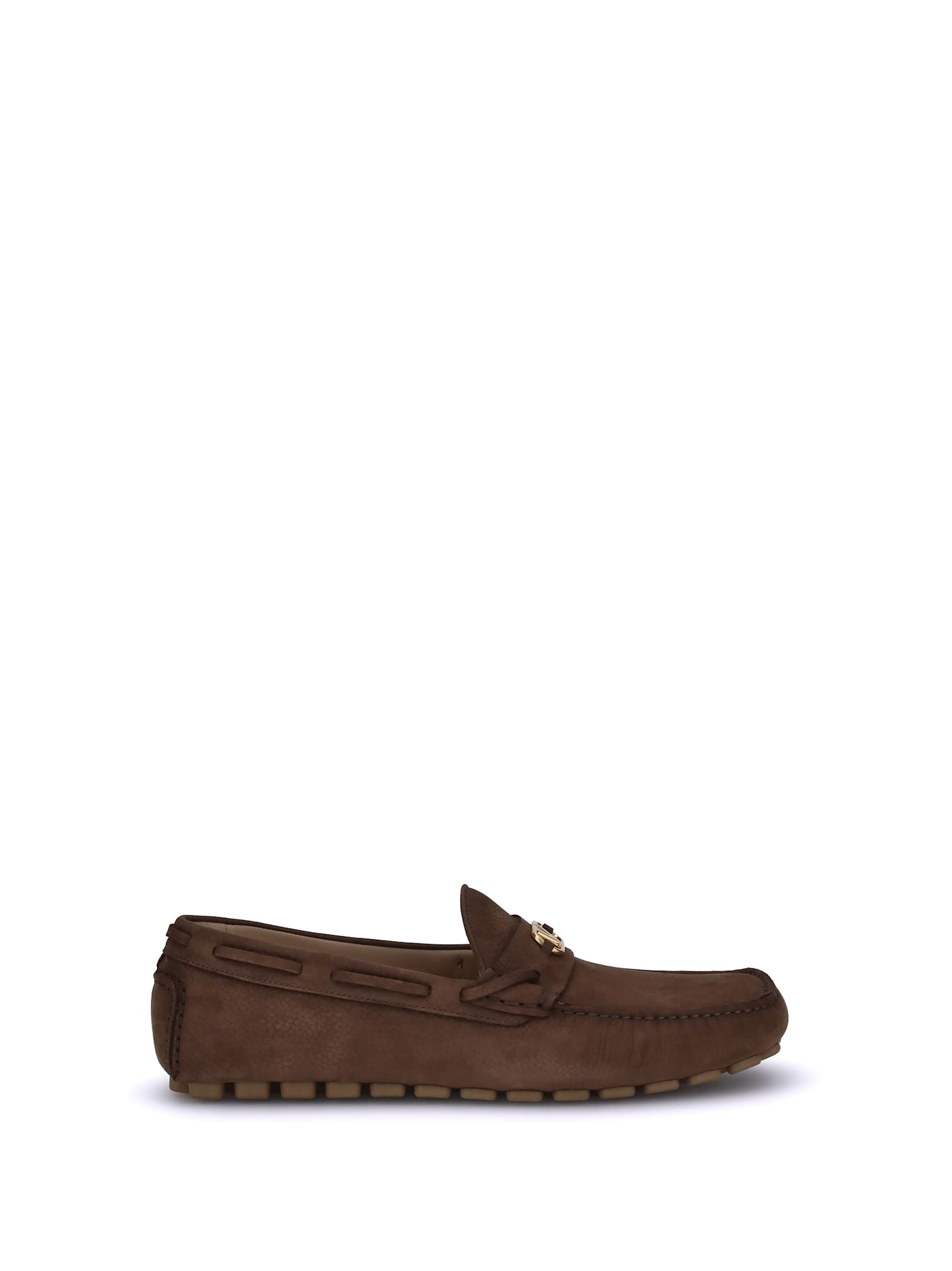 Valentino Loafers With Rubber Sole And Topstitching In Brown
