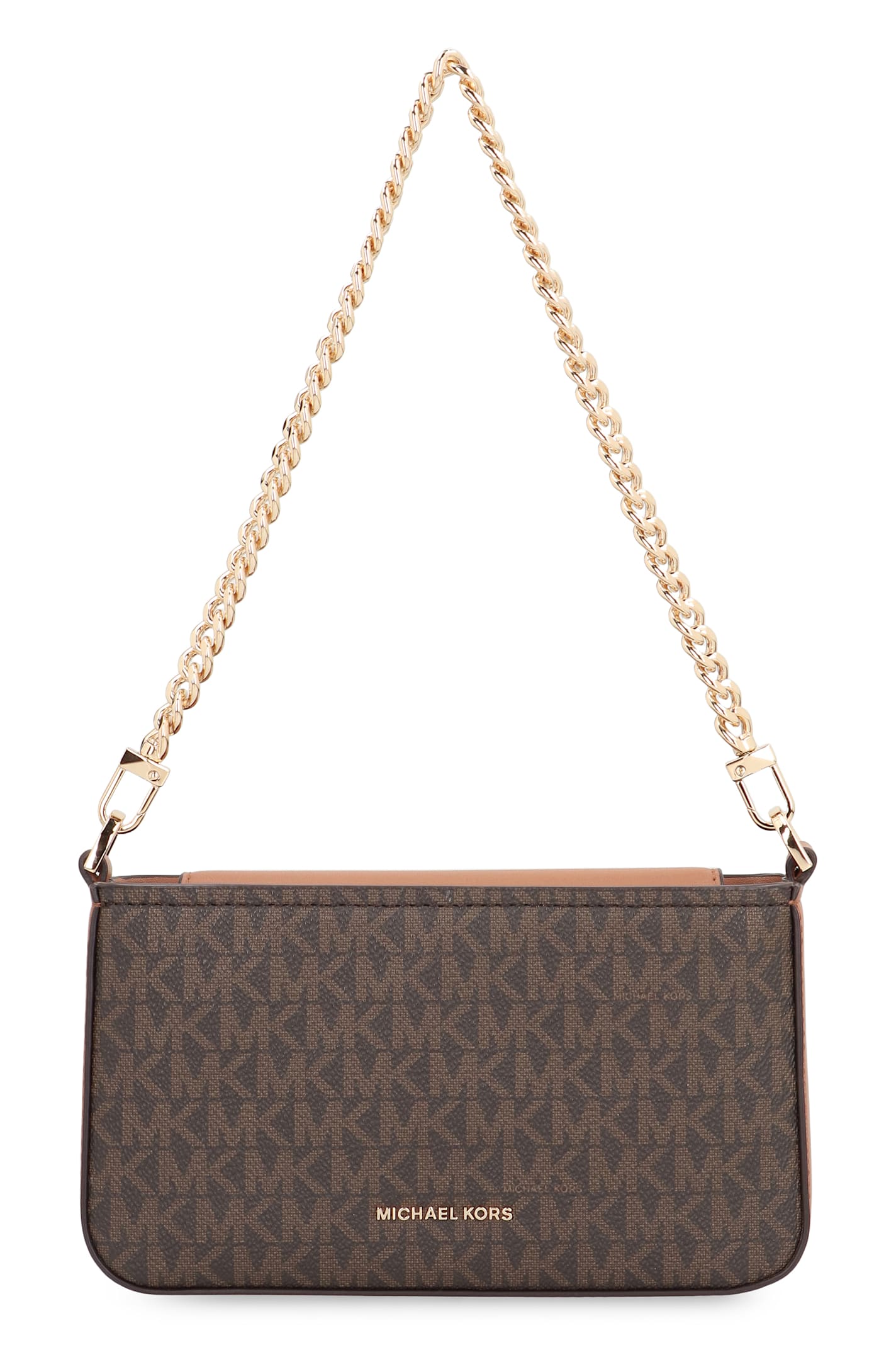 Michael Michael Kors Printed Canvas Shoulder Pouch With Chain Handle In Brown