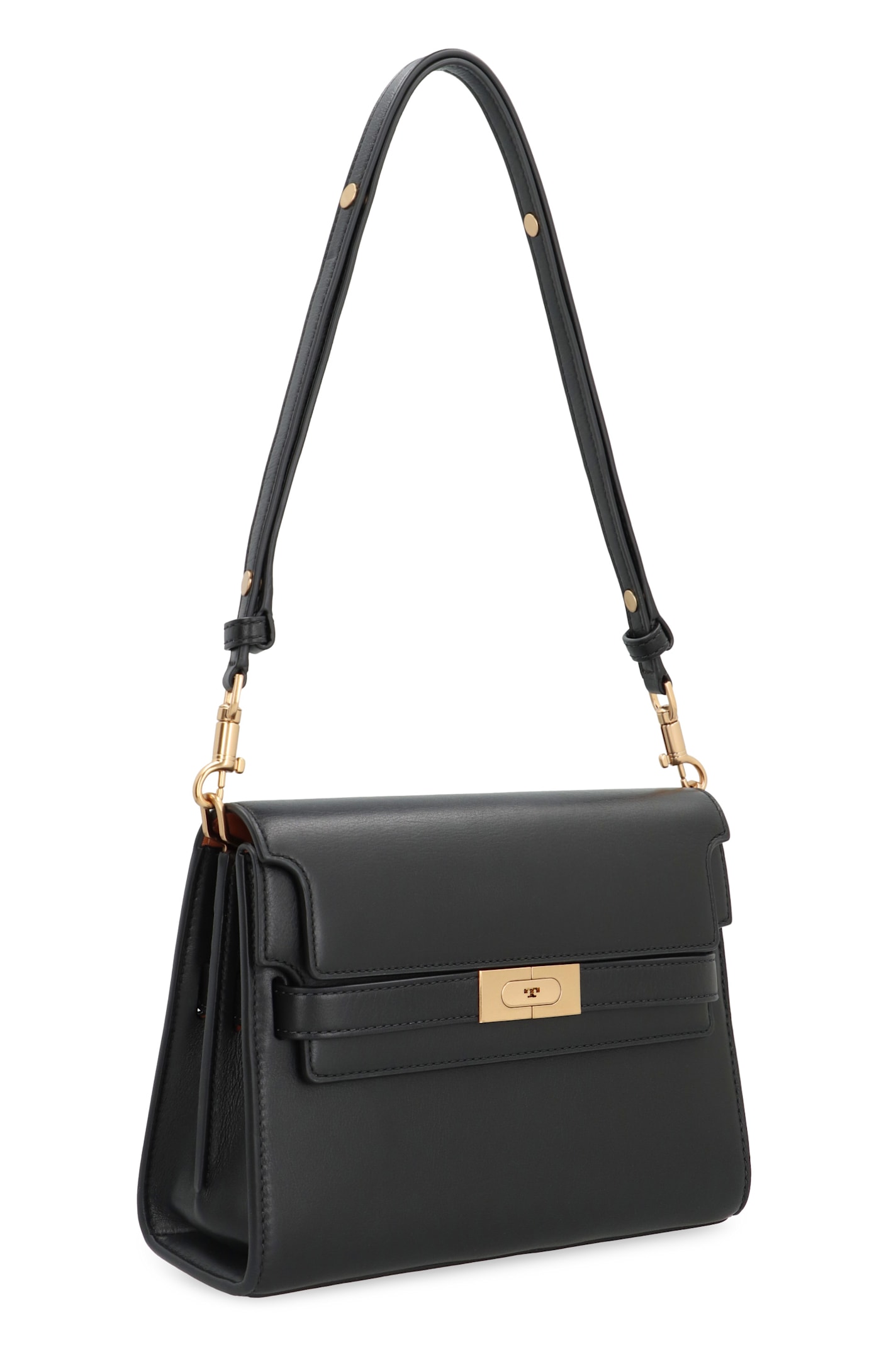 Shop Tory Burch Lee Radziwill Leather Shoulder Bag In Black