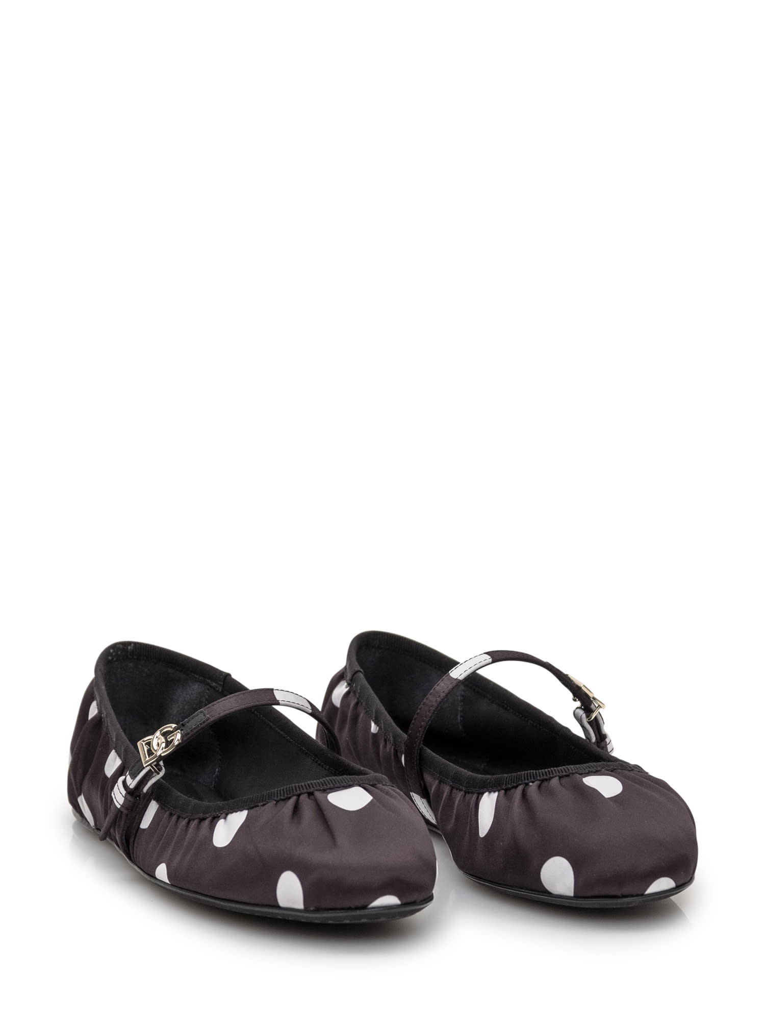 Shop Dolce & Gabbana Satin Ballerina In Pois Medio Bco/nero