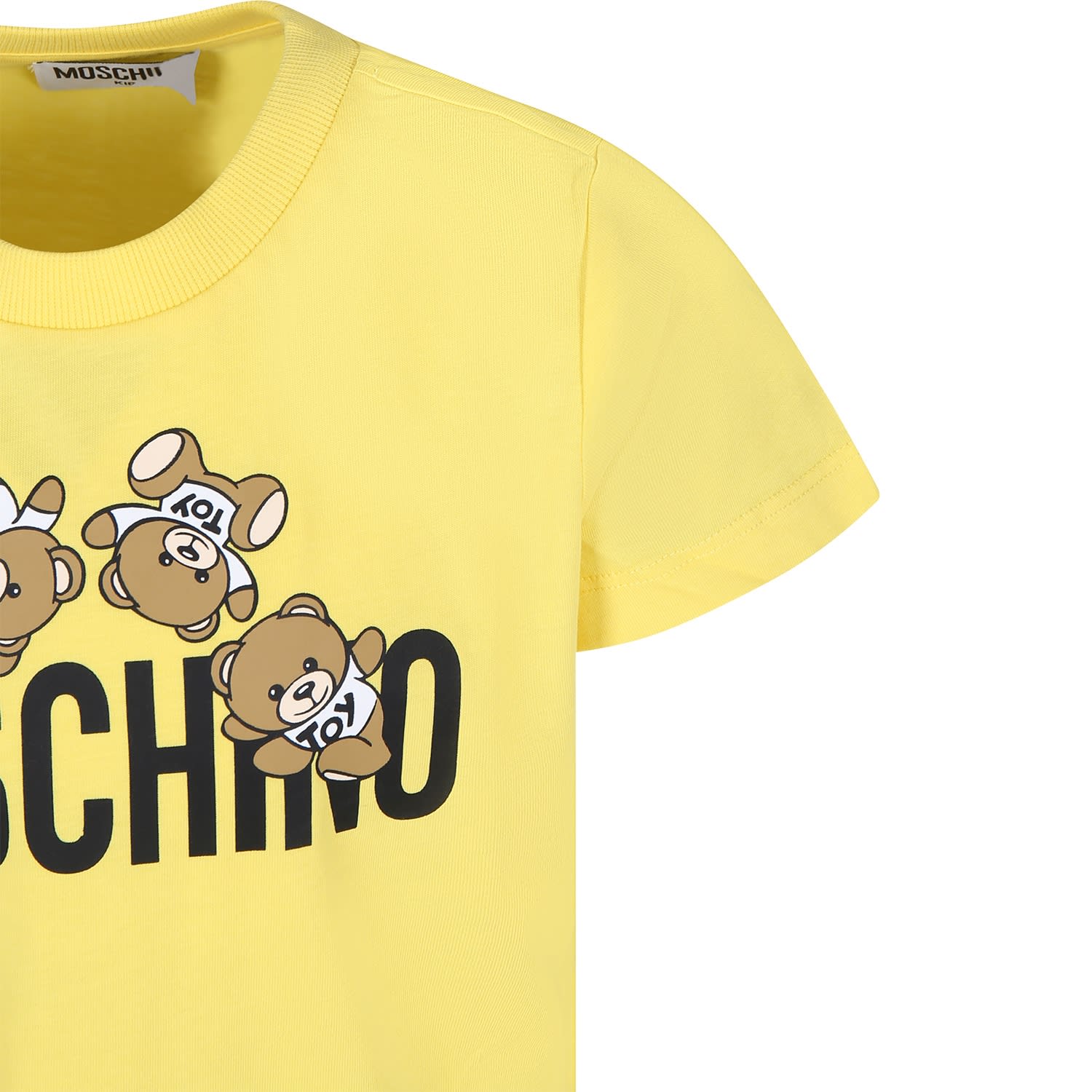 Shop Moschino Yellow T-shirt For Kids With Teddy Bears And Logo In Cyber Yellow