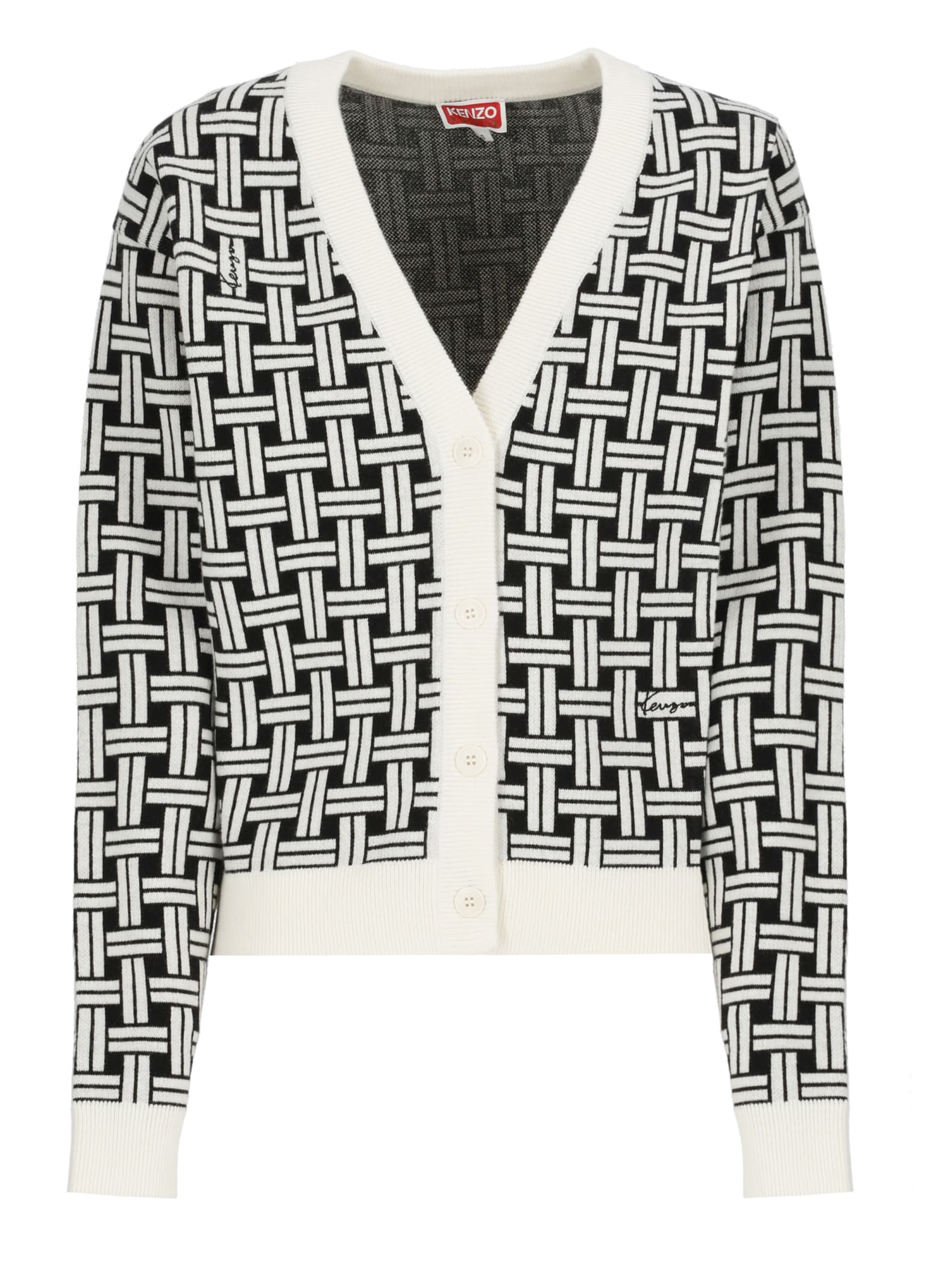 Shop Kenzo Weave Cardigan In White