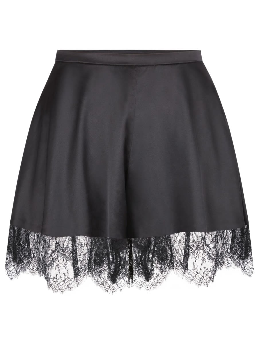 Nina Ricci Silk High Waist Mini Shorts Lace Trim In Black