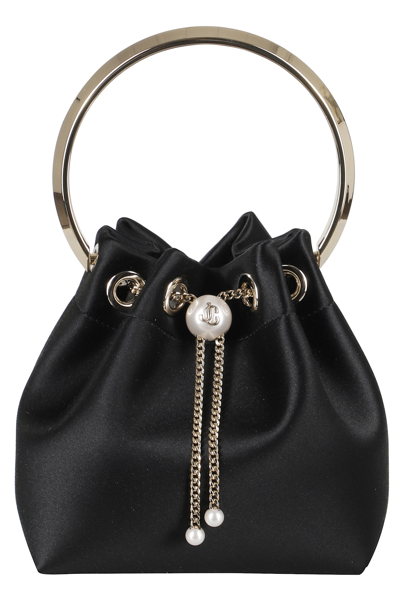Jimmy Choo Leather Bucket Bag Chain Detail In Black