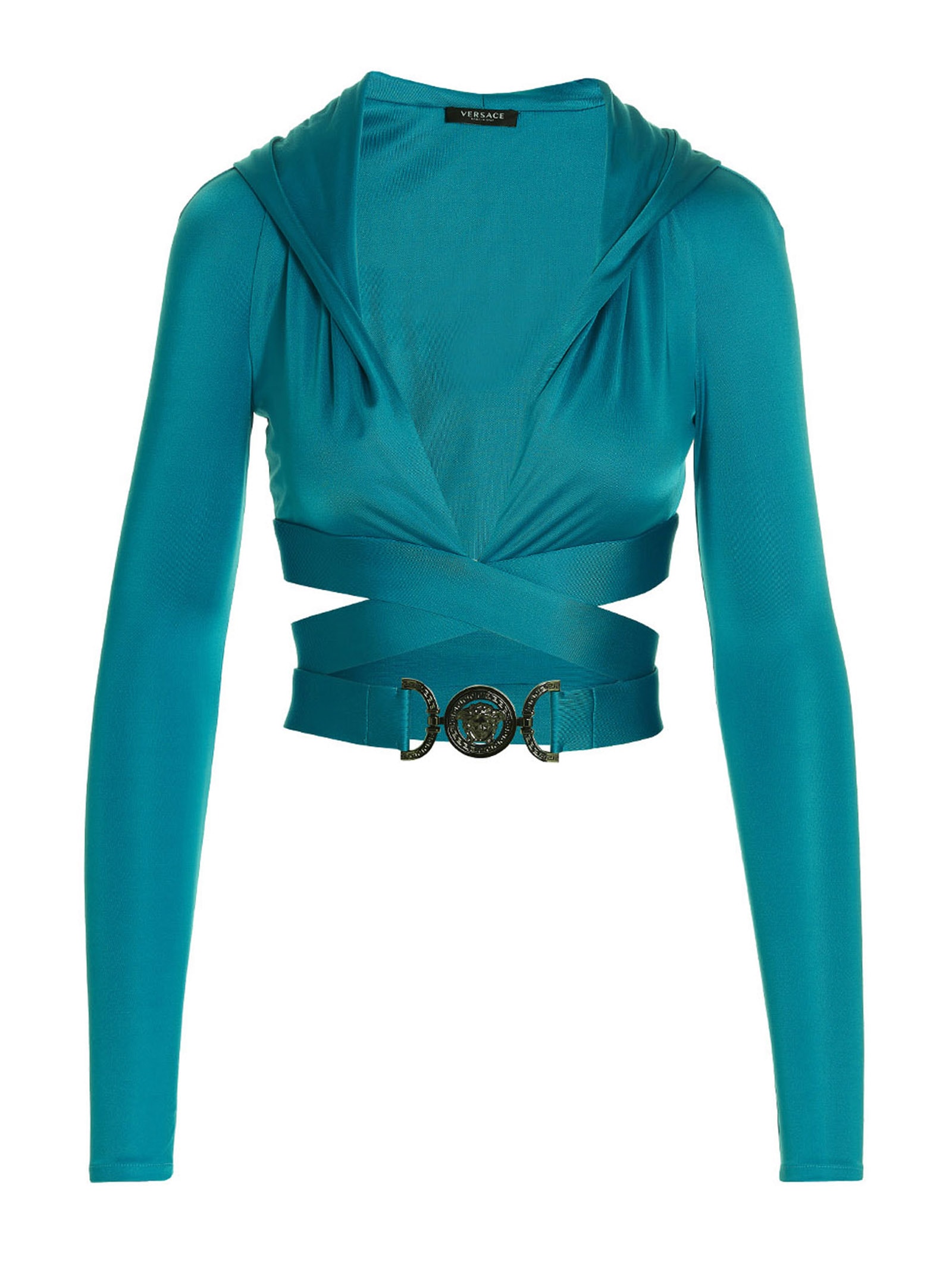 Shop Versace Biggie Hooded Top In Light Blue