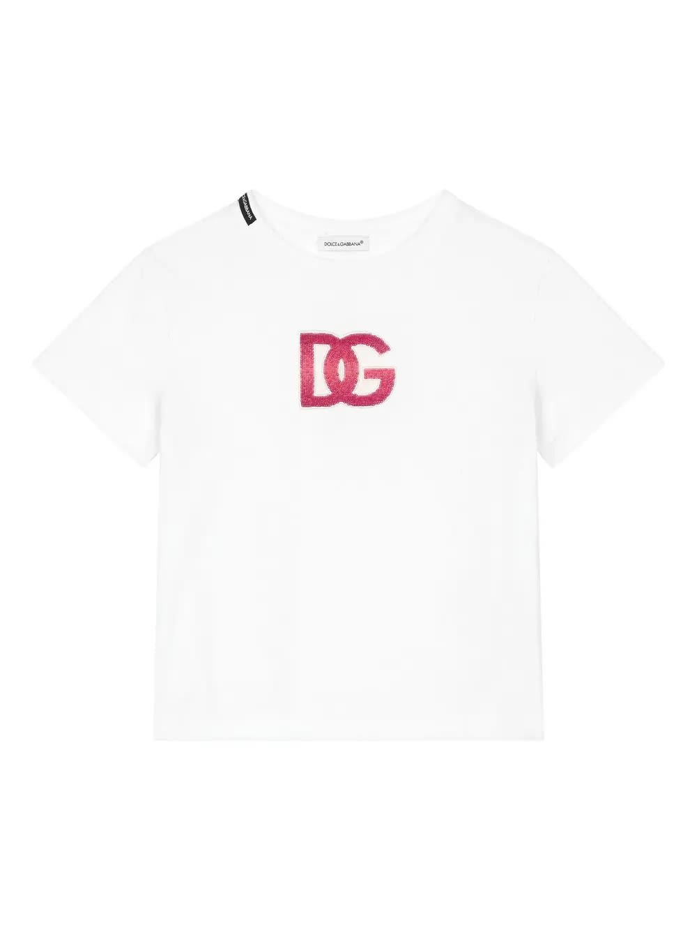 DOLCE & GABBANA WHITE T-SHIRT WITH PINK DG LOGO