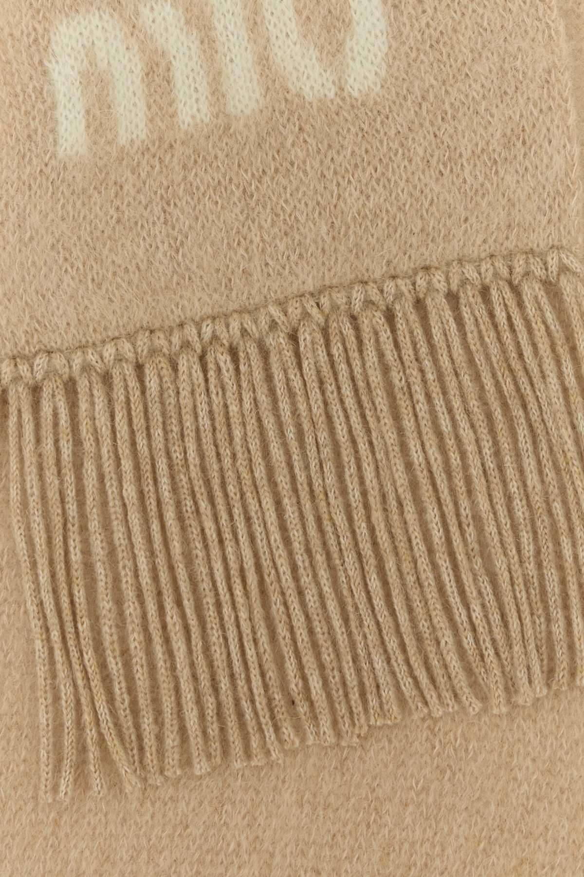 Miu Miu Beige Mohair Blend Scarf In Brown