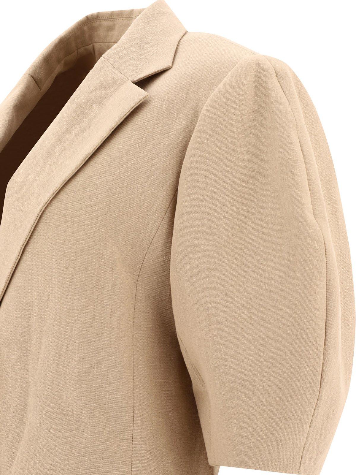 Shop Chloé Balloon Sleeved Single-breasted Jacket In Pearl Beige