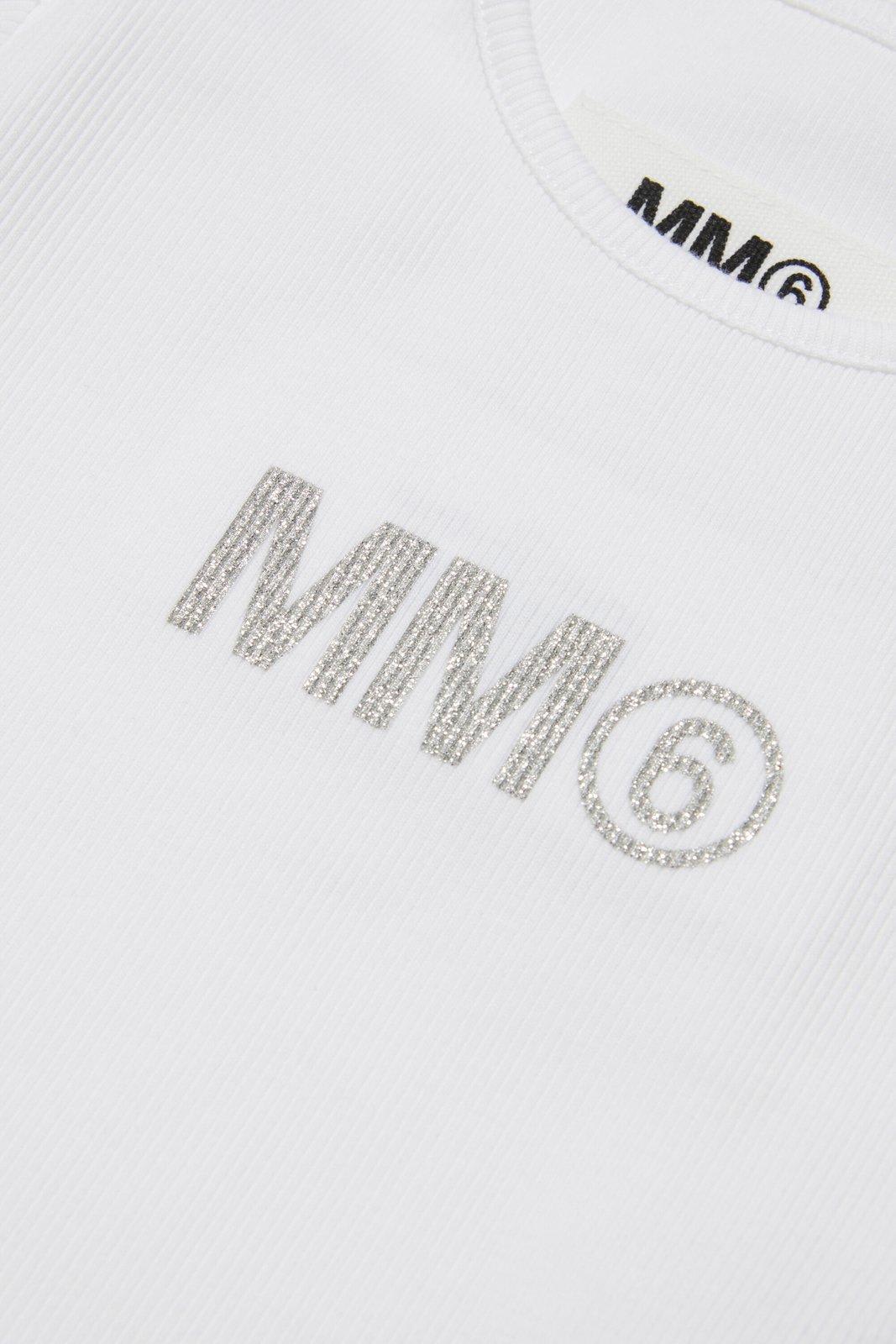 Shop Mm6 Maison Margiela Glitter Logo-printed Crewneck T-shirt In White