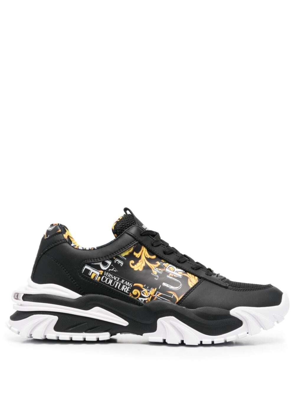 VERSACE JEANS COUTURE BLACK FONDO SNEAKERS WITH ALL-OVER BAROCCO PRINT MAN