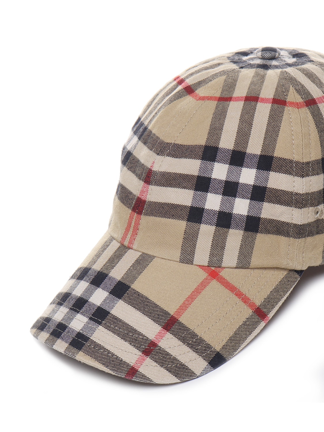 Shop Burberry Baseball Cap With Check Print In Beige