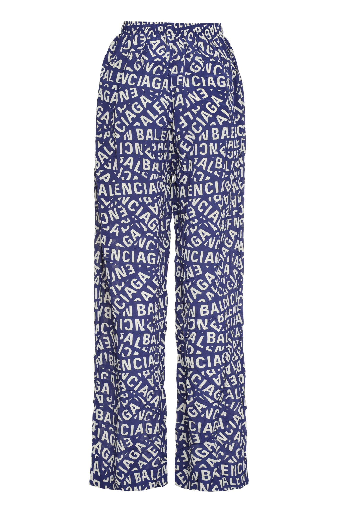Shop Balenciaga Printed Silk Pajama Pants In Blue