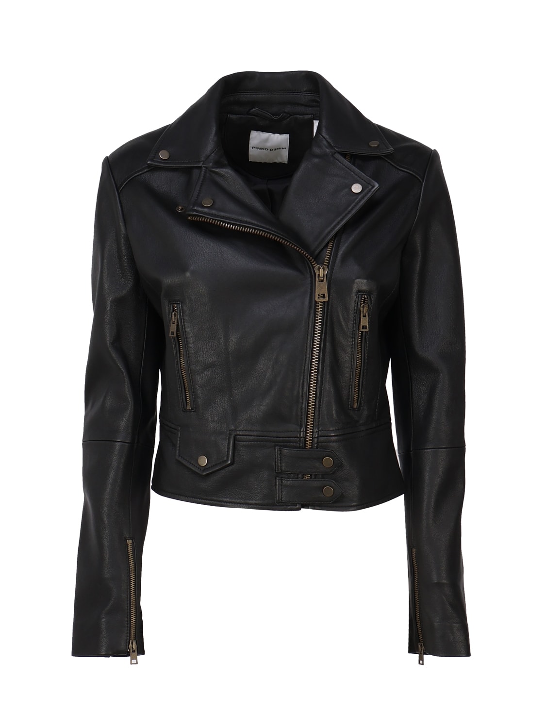 Pinko Nappa Leather Biker Jacket In Black