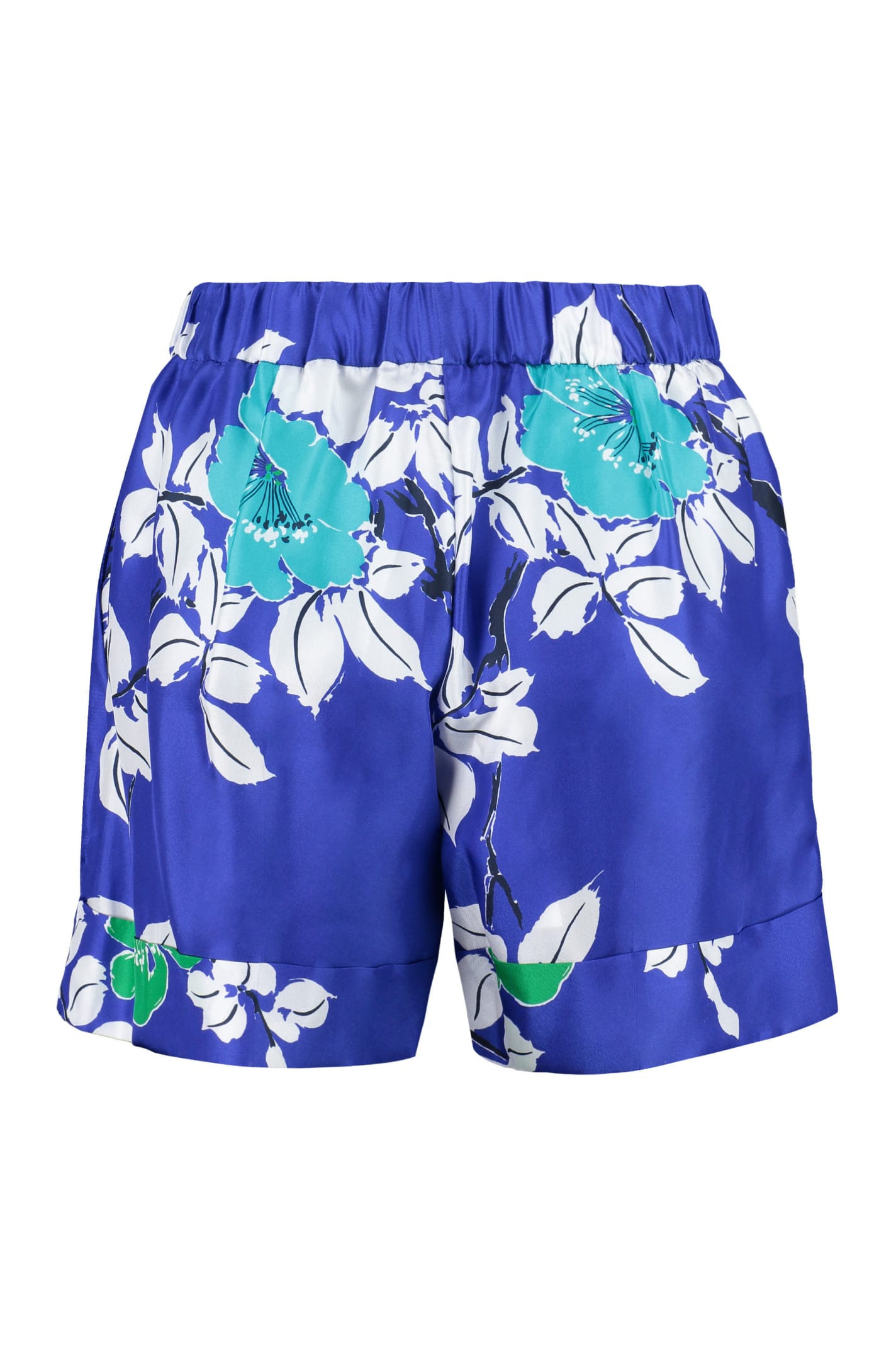 Shop P.a.r.o.s.h Printed Silk Shorts In Blue