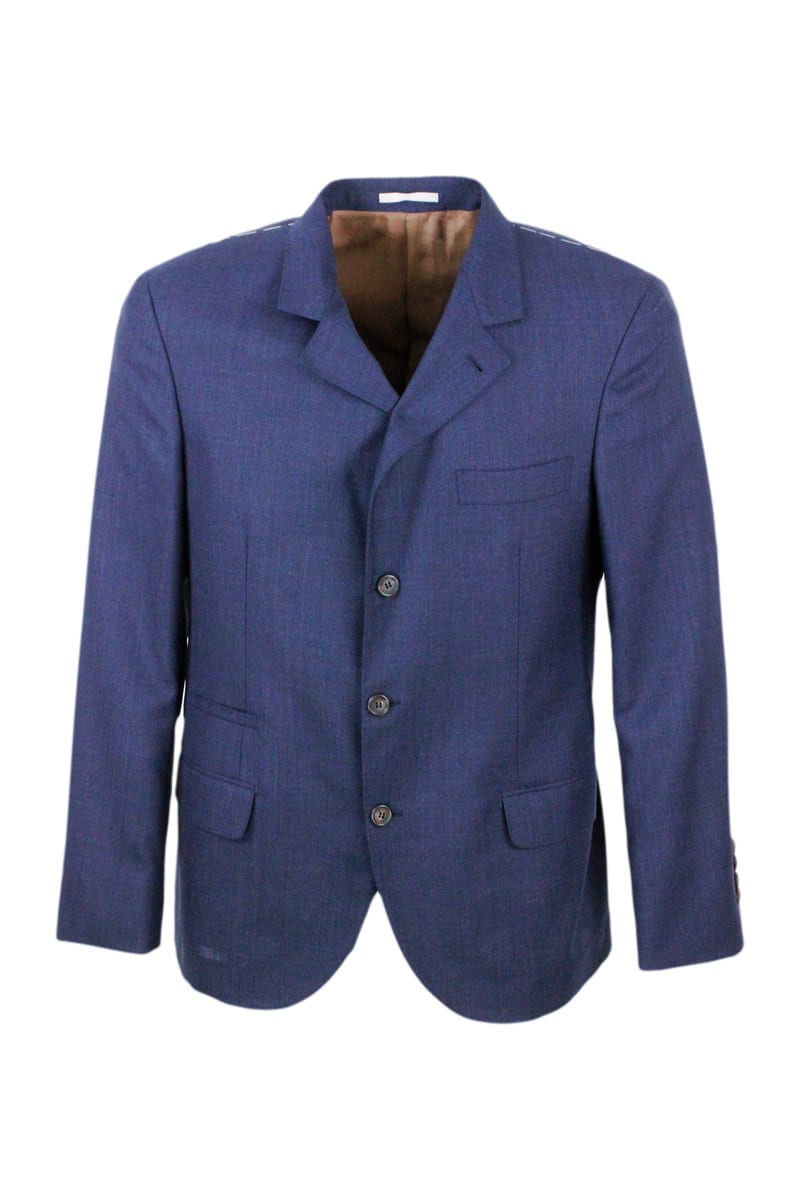 3-button Unlined Jacket In Cool Wool Canvas
