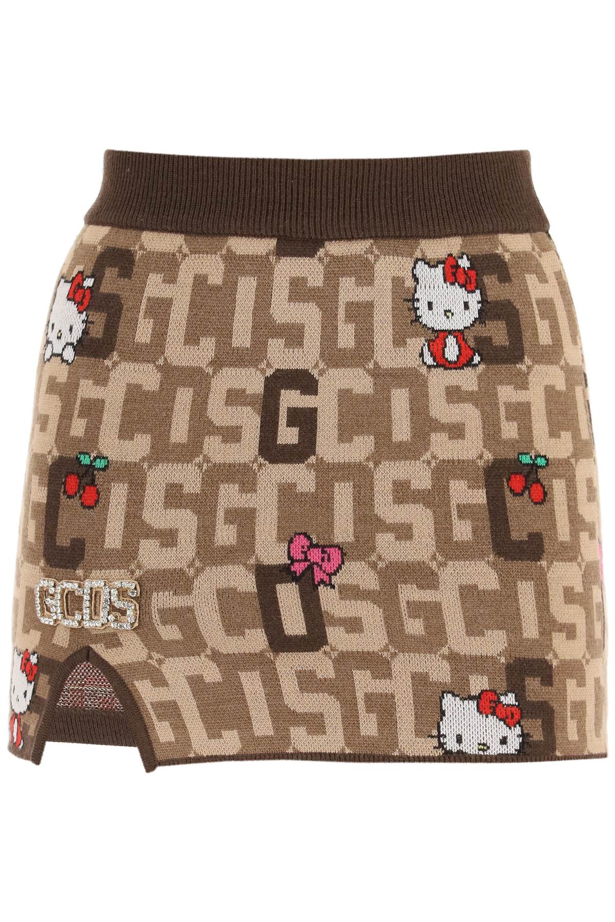 Gcds Hello Kitty Monogram Jacquard Mini Skirt In Brown (brown)