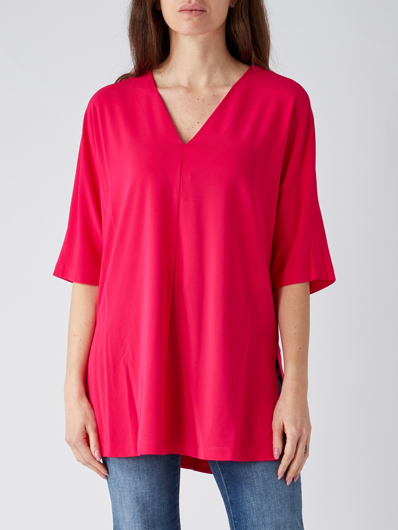 Max Mara Locarno Side-split Stretch-woven Top In Fuxia