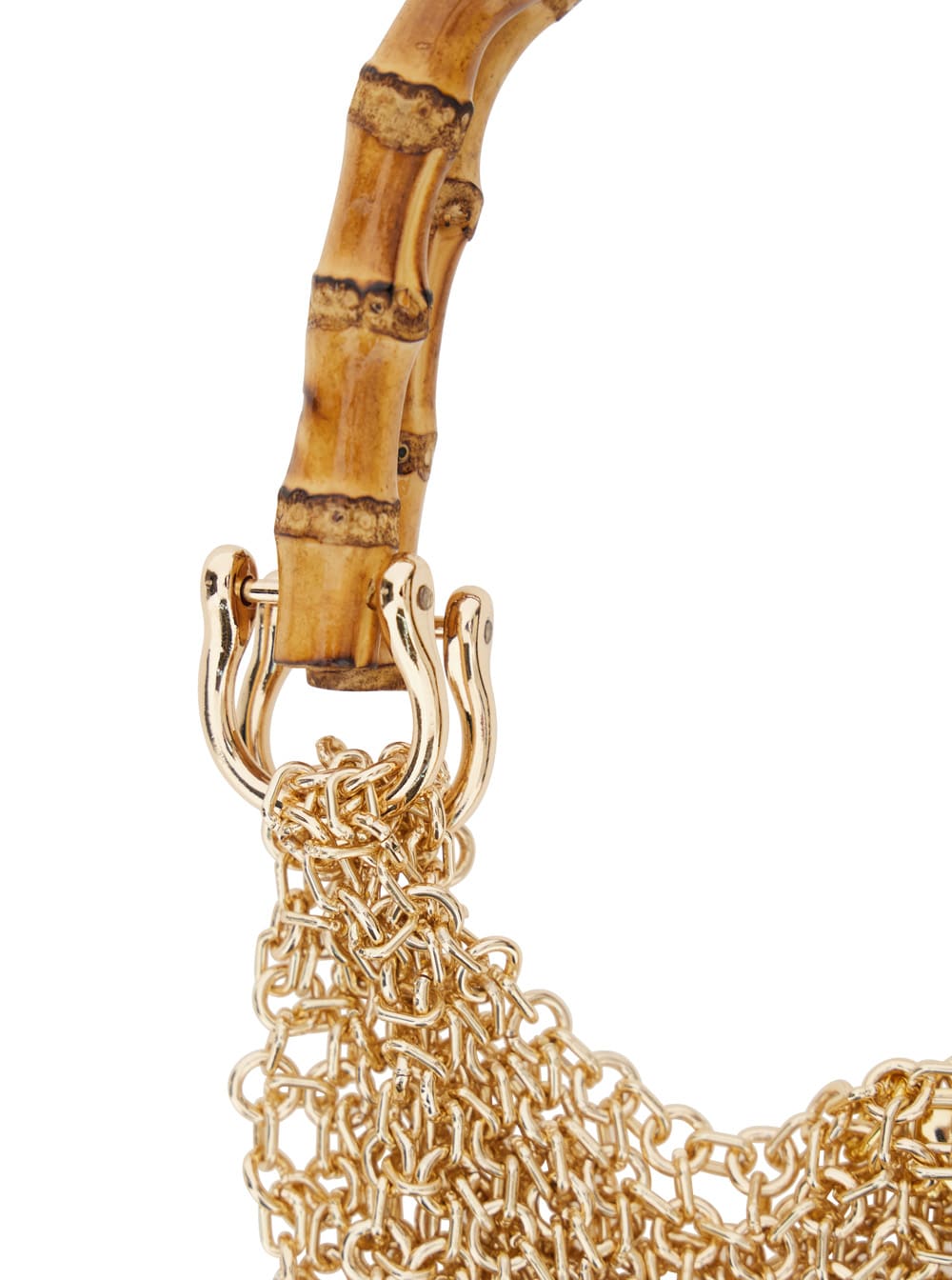 Silvia Gnecchi Bamboo Gold Colored Handbag With Metallic Mesh And Bamboo Handle In Brass Woman